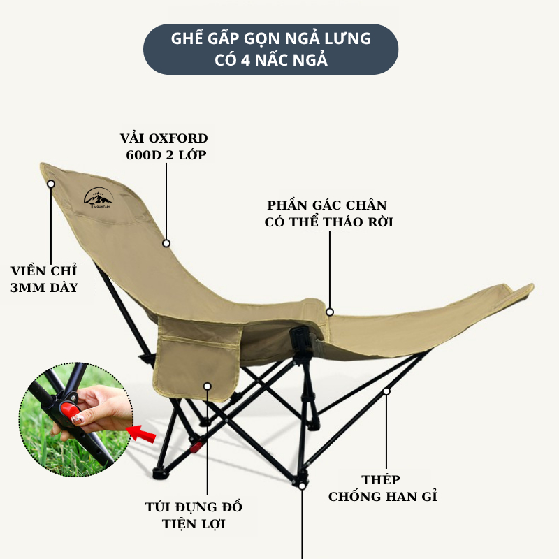 Ghế Camping Ngả Lưng Tmountain Gấp Gọn Thư Giãn Dã Ngoại Du Lịch Cao Cấp Tiện Dụng
