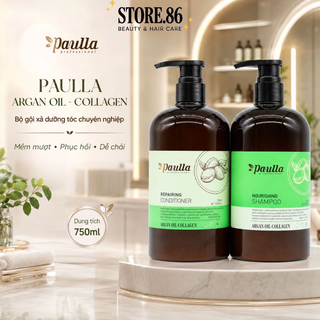 Combo Dầu Gội Xả Paulla 800ml | Chăm Sóc Tóc Khô Xơ, Bóng Khỏe & Sạch Thoáng Da Đầu