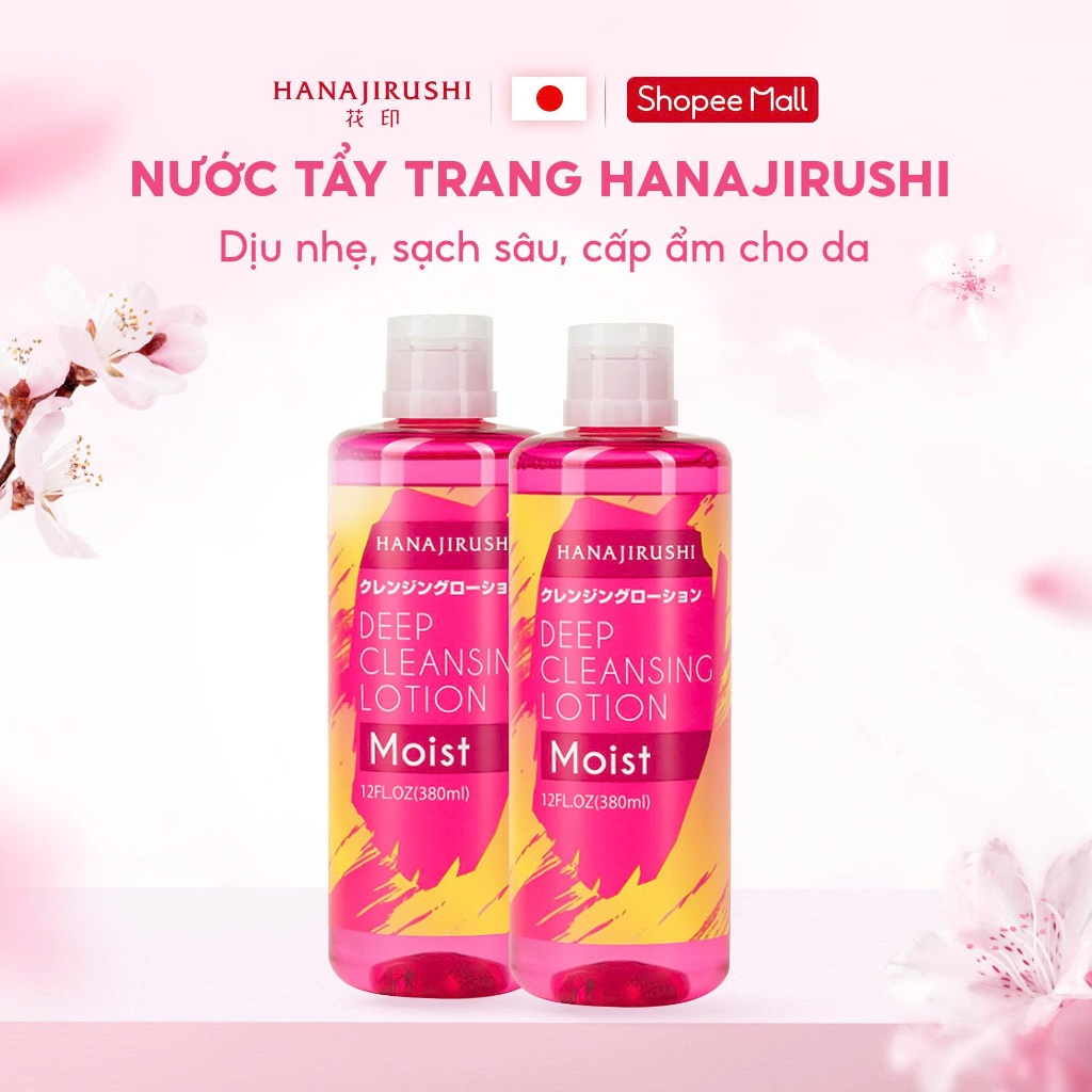 Combo 2 Nước Tẩy Trang HANAJIRUSHI Deep Cleasing Lotion Moist 380ml Làm Sạch, Dưỡng Ẩm Không Khô Rát