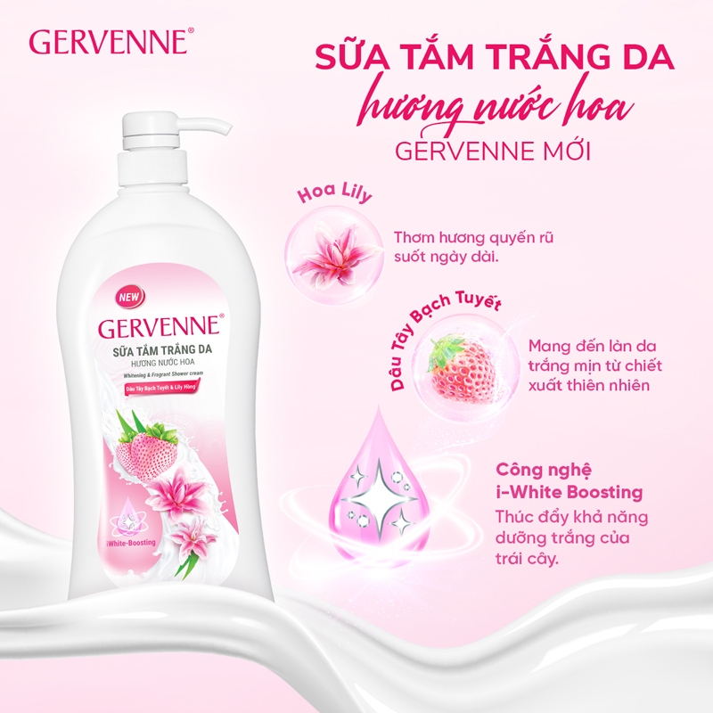 COMBO Sữa tắm trắng da Gervenne và Lăn khử mùi 50ml tặng quấn kèm túi sữa tắm 450g và lăn khử mùi 25ml