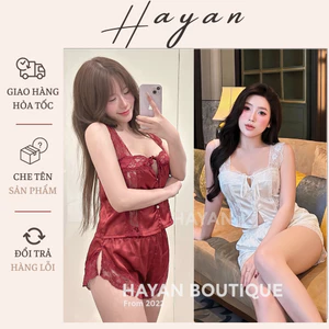 HT58 Bộ ngủ sexy hoạ tiết ren hoa xẻ hông gợi cảm, đồ ngủ lụa sexy mặc nhà tôn dáng HT58