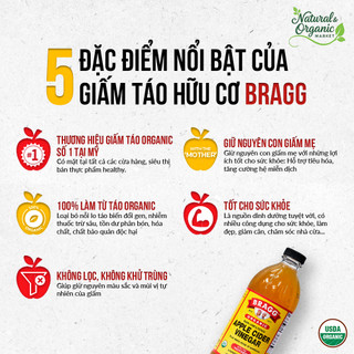 Giấm Táo Hữu Cơ 946ml Bragg Thanh Lọc Cơ Thể Tự Nhiên, Hỗ Trợ Tiêu Hóa – Natural Market