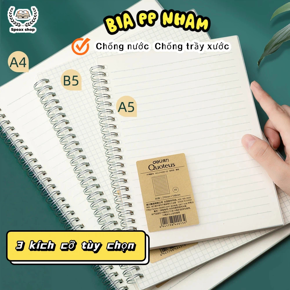 Sổ Lò Xo Caro 5x5 A4 A5 A6 160 Trang – Bìa Nhựa Trong Chống Bẩn, Lò Xo Kép Bền Chắc, Ghi Chép Tiện Lợi
