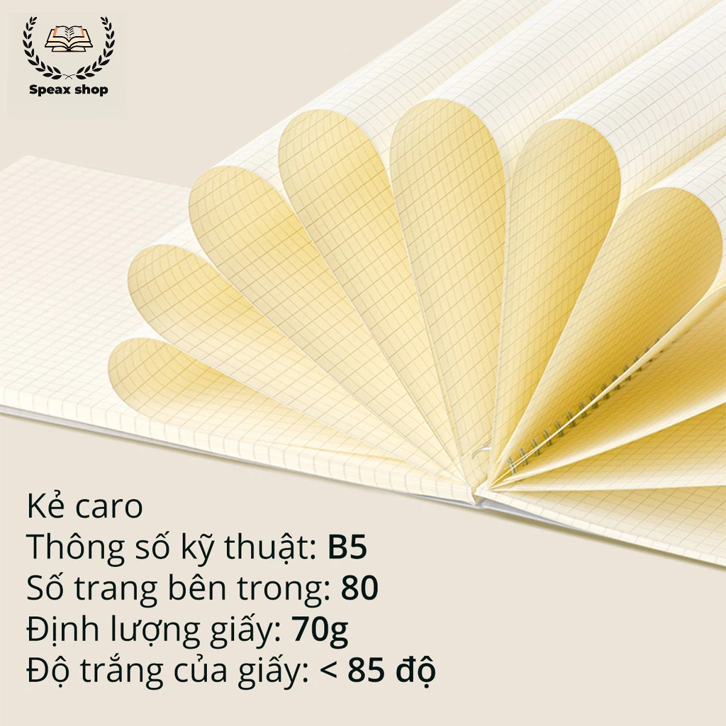 Sổ Lò Xo Caro 5x5 A4 A5 A6 160 Trang – Bìa Nhựa Trong Chống Bẩn, Lò Xo Kép Bền Chắc, Ghi Chép Tiện Lợi