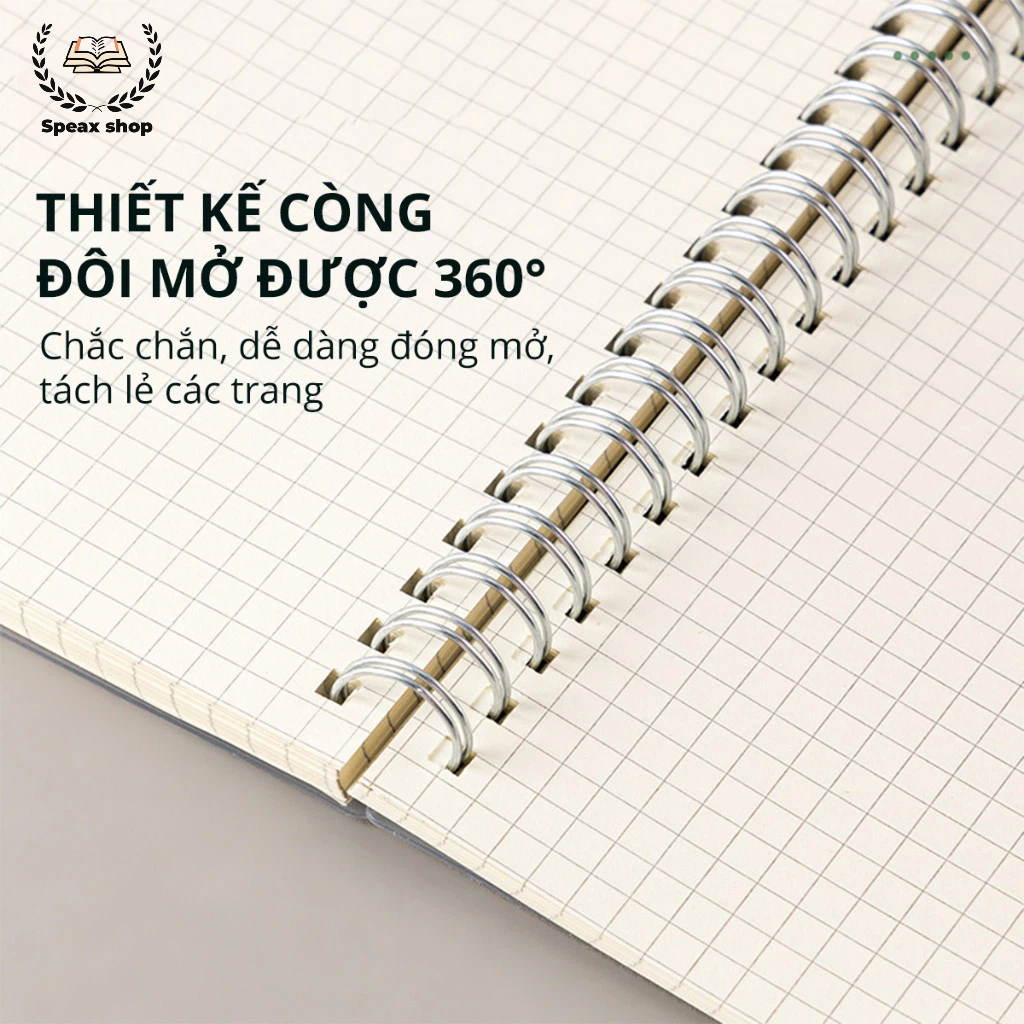 Sổ Lò Xo Caro 5x5 A4 A5 A6 160 Trang – Bìa Nhựa Trong Chống Bẩn, Lò Xo Kép Bền Chắc, Ghi Chép Tiện Lợi
