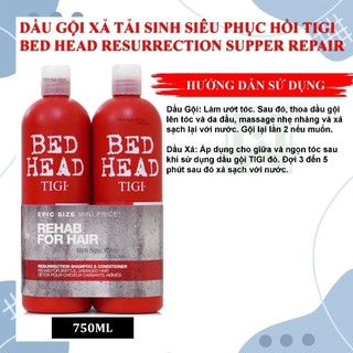 Dầu Gội Xả Tigi Bed Head Resurrection Supper Repair Cặp Gội Xả Phục Hồi Ngăn Rụng Tóc Tigi Bed Head 750ml-Skinora Beauty