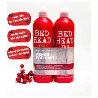 Dầu Gội Xả Tigi Bed Head Resurrection Supper Repair Cặp Gội Xả Phục Hồi Ngăn Rụng Tóc Tigi Bed Head 750ml-Skinora Beauty