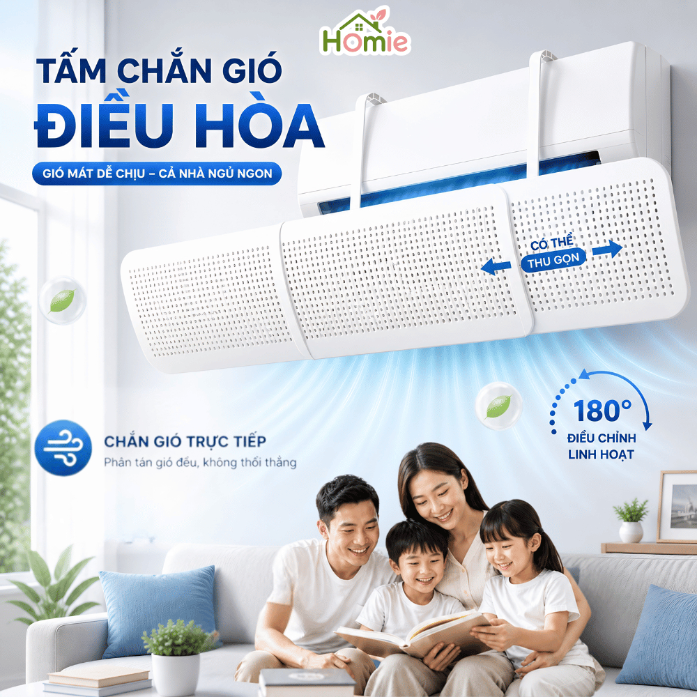[LOẠI 1] Tấm Chắn Gió Điều Hòa Cao Cấp Xoay 180 Độ Có Thể Điều Chỉnh Kích Thước, Bảo Vệ Sức Khỏe HOMIE
