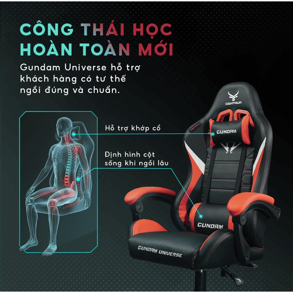 Ghế Gaming Centaur Gundam Universe Form Công Thái Học Khung Full Thép Chịu Lực Cao, Da PU Cao Cấp , Ngả 135 Độ | BigBuy360 - bigbuy360.vn