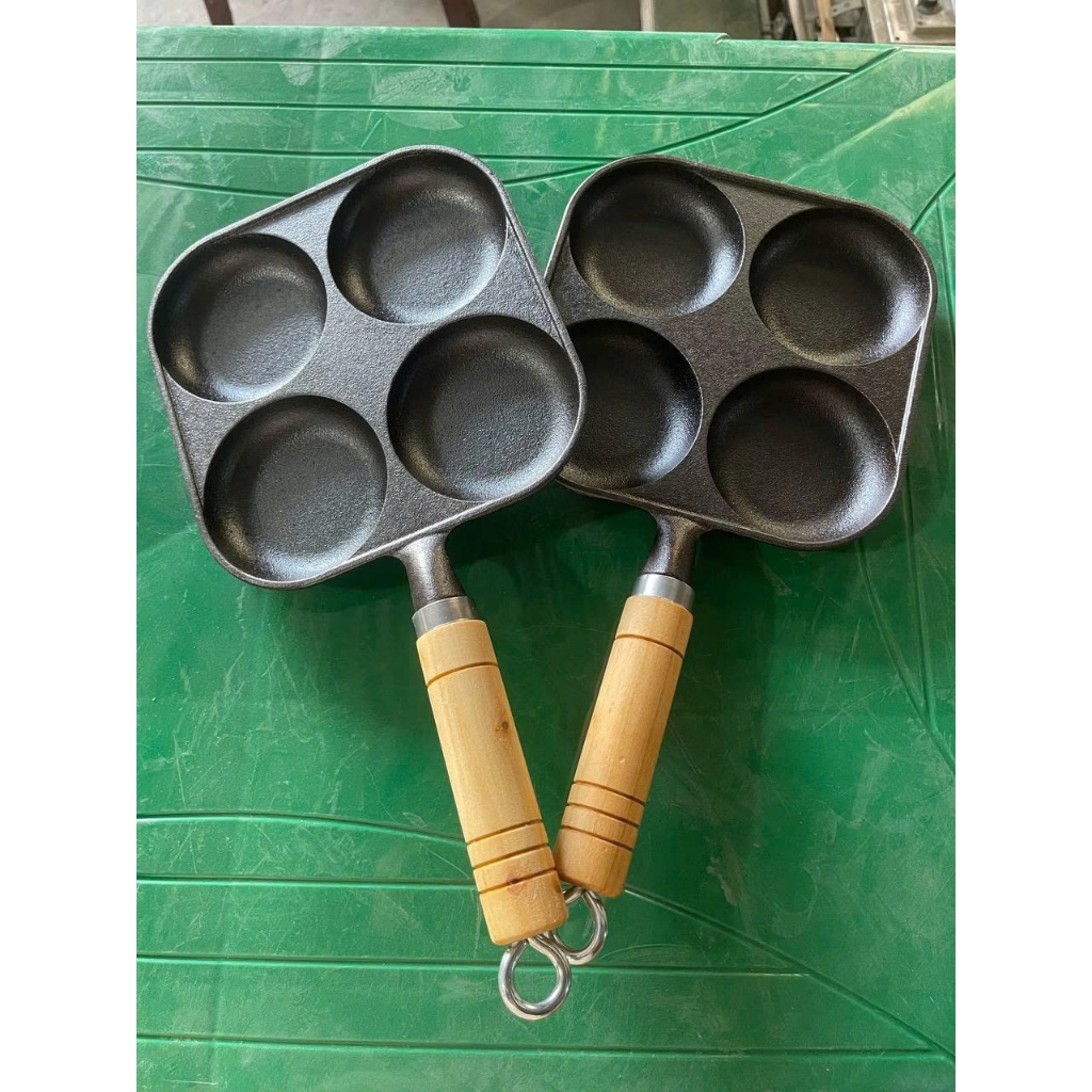 Chảo 4 ngăn chảo chiên trứng làm bánh chống dính tay cầm gỗ dùng trên bếp từ