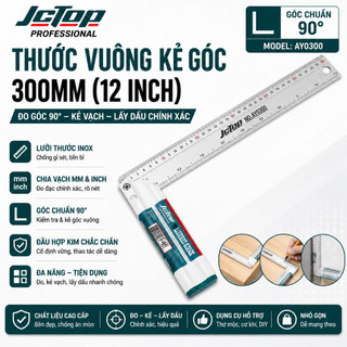 Thước Vuông Kẻ Góc JCTOP 300mm (12 inch) – Đo, Kẻ, Kiểm Tra Góc Vuông Chính Xác