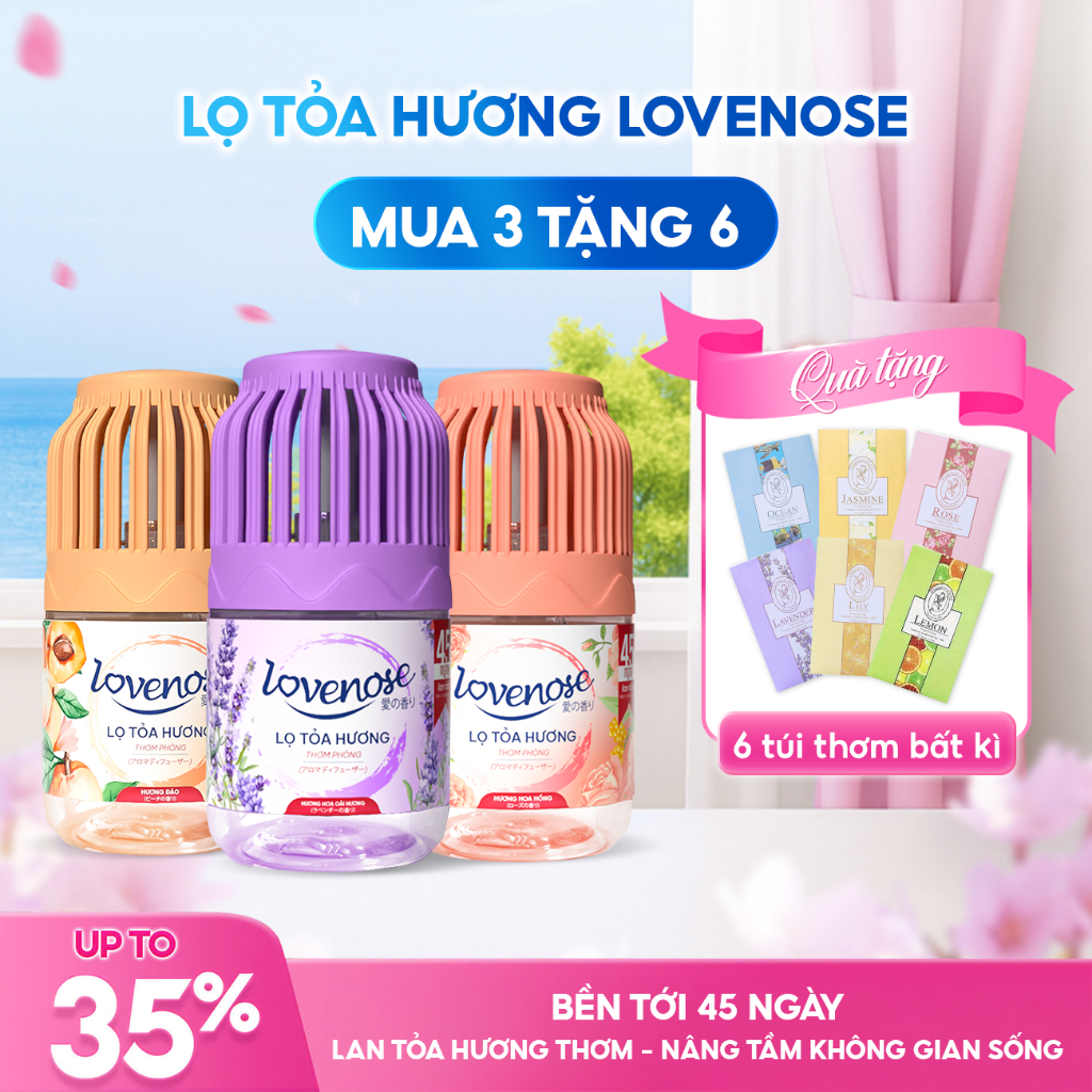 [TẶNG 6 TÚI THƠM] Combo 03 Lọ Tỏa Hương Lovenose thơm phòng tự nhiên, khử mùi hôi phòng - 180ml/lọ
