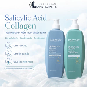 Cặp Dầu Gội Xả Easycos Salicylic Acid Collagen 800ml | Làm Sạch Da Đầu, Dưỡng Tóc Mềm Mượt.