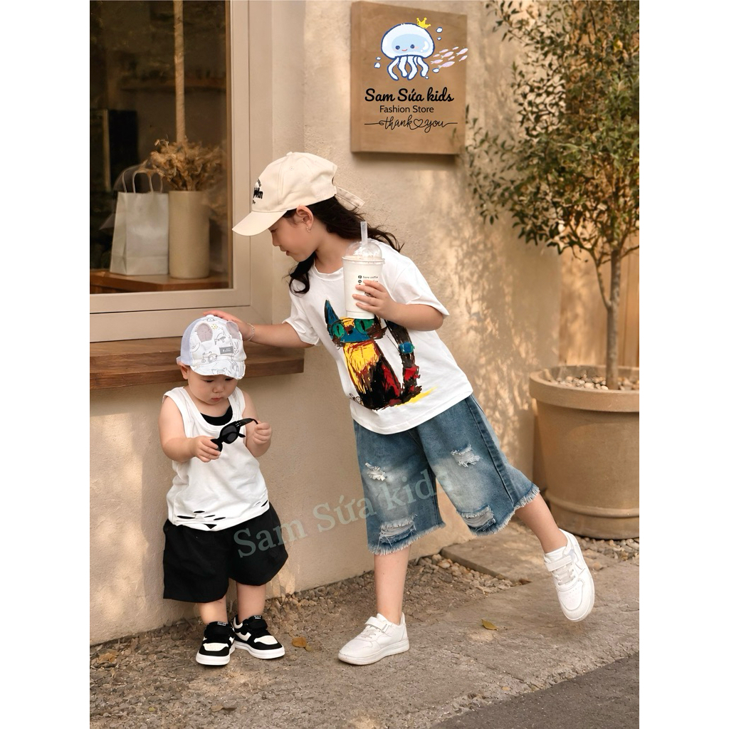 {8-45KG} 🌟 ÁO THUN UNISEX HỌA TIẾT CÚ MÈO – Áo Thun Bé Trai Bé Gái Cotton Mềm, Co Giãn 4 Chiều | Sam Sứa Kids