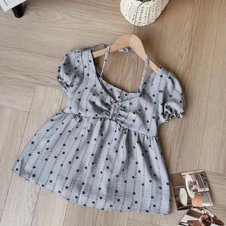 (HAVANA) Áo babydoll JUHI top tay bồng cổ vuông phối dây buộc cổ yếm AO956