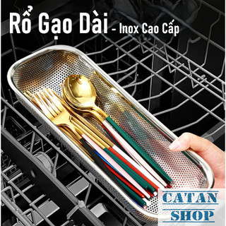 Rổ Gạo Dài Đựng Muỗng Đũa Ráo Nước,Khay Inox Chữ Nhật Đựng Đồ Chiên Rán Ráo Dầu,Đựng Rau Củ Trái Cây