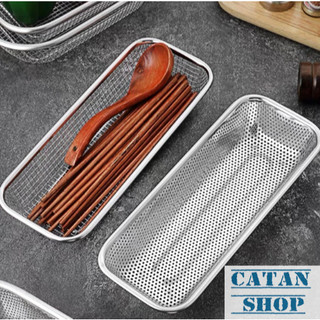 Rổ Gạo Dài Đựng Muỗng Đũa Ráo Nước,Khay Inox Chữ Nhật Đựng Đồ Chiên Rán Ráo Dầu,Đựng Rau Củ Trái Cây
