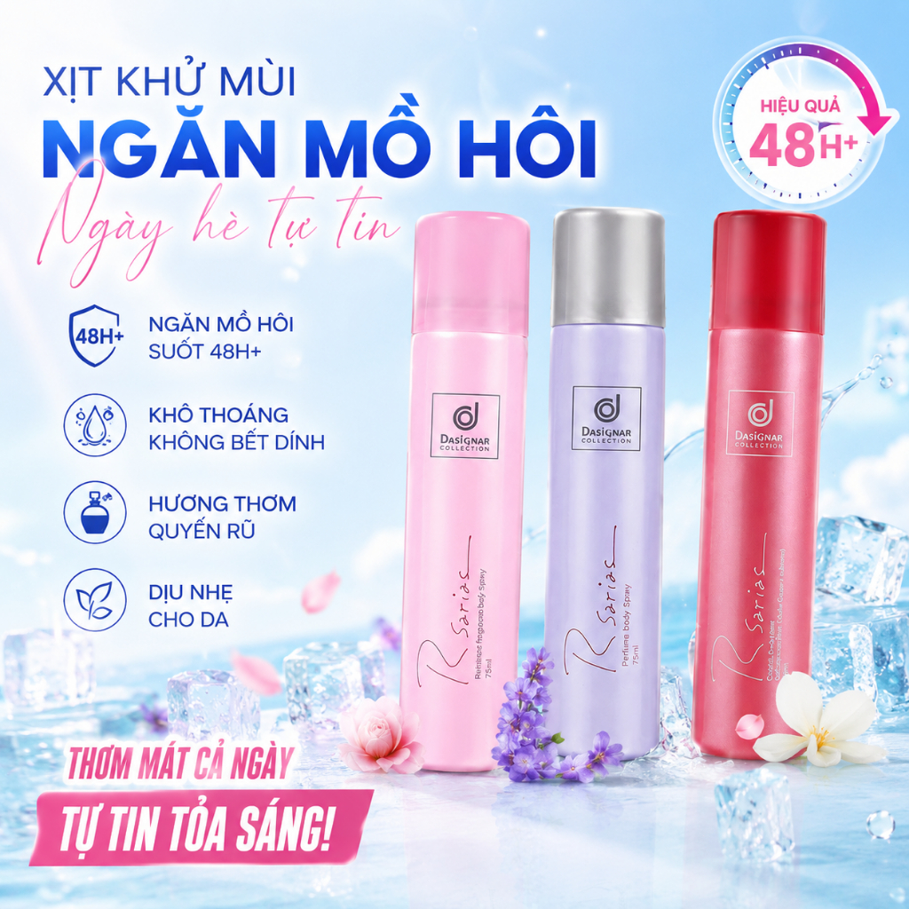 Xịt khử mùi vùng nách Rsarias, hương thơm lâu phai, giảm tiết mồ hôi, mang lại cảm giác khô thoáng và thoáng khí
