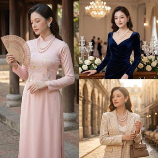 [ DAISYN ] 393 choker ,dây chuyền mang áo dài , vòng cổ mang áo dài, dây chuyền hạt Ngọc 2 sợi dài sang trọng cho nữ