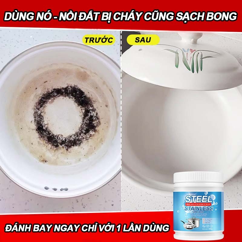 Bột tẩy đa năng nhập khẩu - Tẩy xoong nồi chảo inox, nhà bếp, nhà tắm - Làm sạch dầu mỡ, cặn canxi, ố vàng - Vệ sinh an