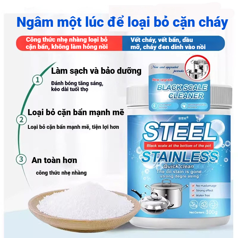 Bột tẩy đa năng nhập khẩu - Tẩy xoong nồi chảo inox, nhà bếp, nhà tắm - Làm sạch dầu mỡ, cặn canxi, ố vàng - Vệ sinh an