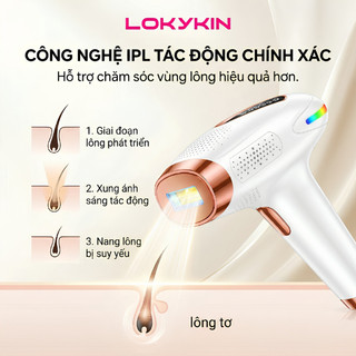 Máy triệt lông lạnh mini Lokykin 9 mức, combo triệt cạo lông mềm mượt, an toàn với da phù hợp cho da nhạy cảm