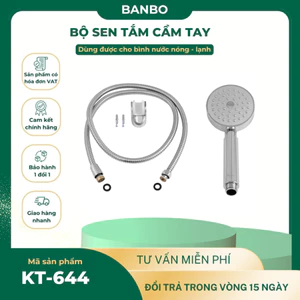 Bộ hoa sen tắm cầm tay, đầu sen nhựa ABS phi 91mm, dây sen inox 304 lõi đồng chống xoắn 1.5m KT-644