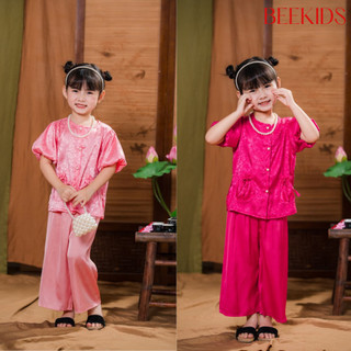 Bộ Quần Áo Bà Ba Gấm Lụa Satin Mềm Mịn, Bộ Bà Ba Mặc Trung Thu, Đi Chơi, Lễ Tết, Cho Bé Gái 10 - 43kg BB05 - BEEKIDS