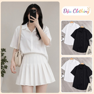 Áo Sơ Mi Bigsize Nữ Tay Ngắn Form Basic Mặc Đi Học Đi Làm Vải Cotton 58-95kg SMHS