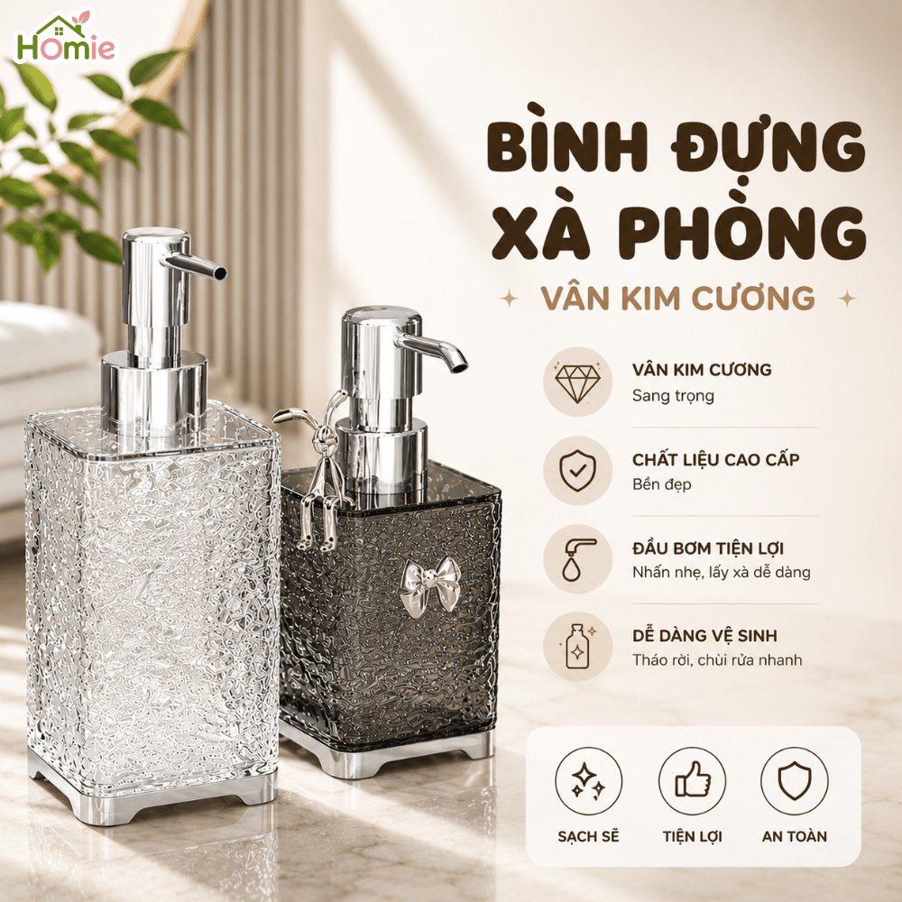 Chai Chiết Dầu Gội Sữa Tắm Vân Kim Cương HOMIE, Chai Đựng Mỹ Phẩm Du Lịch Sang Trọng, Tiện Lợi