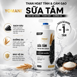 [MỚI] Sữa tắm NAM YOMANI than hoạt tính & cám gạo 1600ML, làm sạch sâu, loại bỏ bả nhờn và bụi bẩn