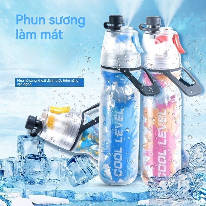 Bình Uống Nước Xịt Phun Sương Thể Thao Làm Mát Nhanh, Có Quai Xách, cốc xịt nước ba lớp giữ lạnh tốt