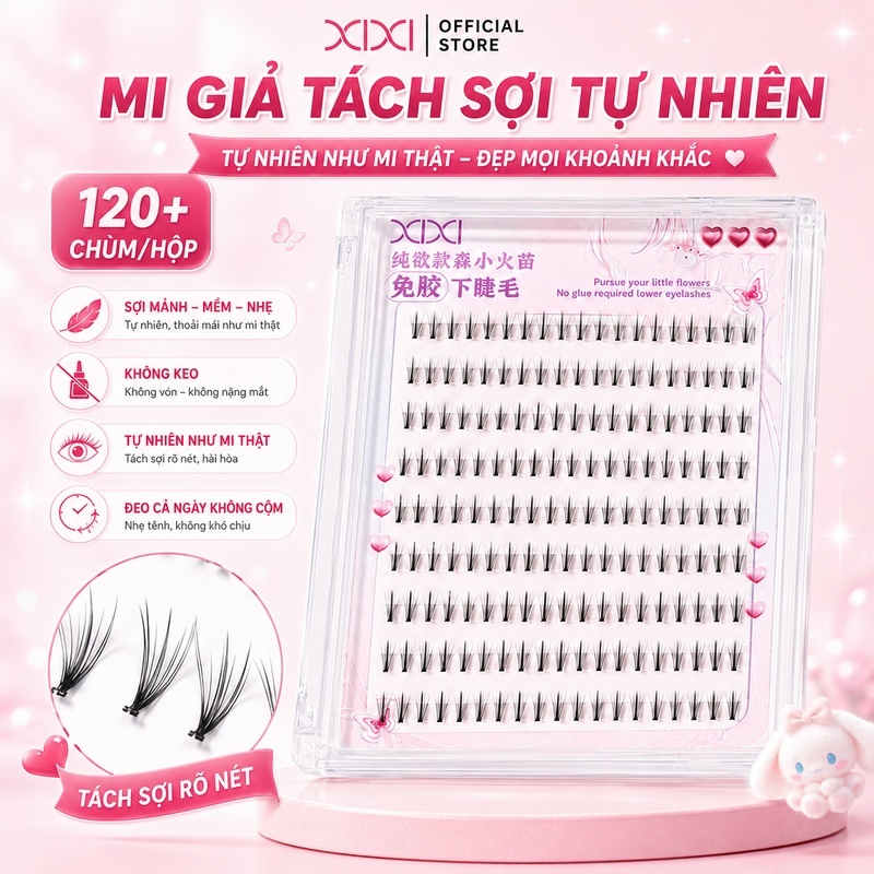 XIXI Combo Mi Giả Tách Sợi Tự Nhiên 120+ Chùm Kèm Nhíp Gắp Mi Chống Dính Dễ Gắn GJ225+JM50
