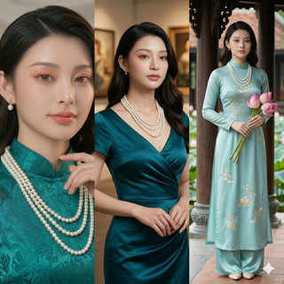 [N941] Dây chuyền Nữ, Vòng Cổ Ngọċ Trai Thuỷ Tinh 3 Tầng Sang Trọng Cho Nữ Mang Áo Dài - DAISYN