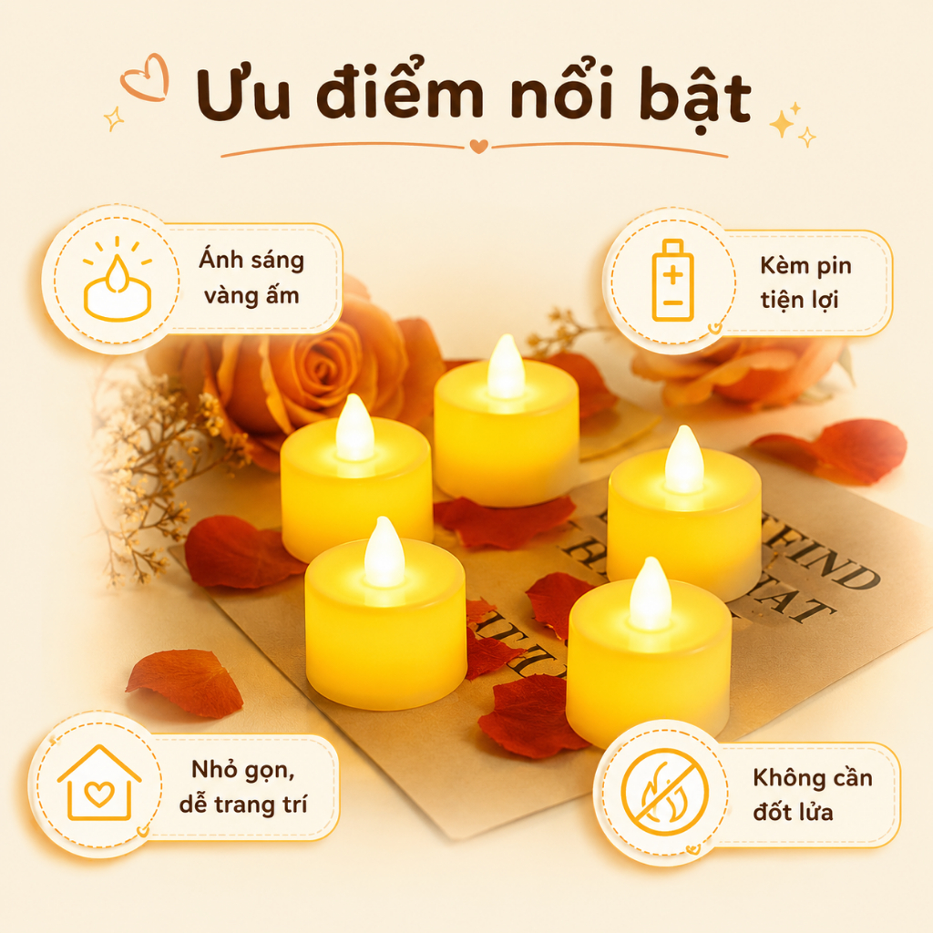 Nến Điện Tử LED Mini Ánh Sáng Vàng Ấm Kèm Pin - Nến Giả An Toàn Trang Trí Tiệc Sinh Nhật - Habo Shop