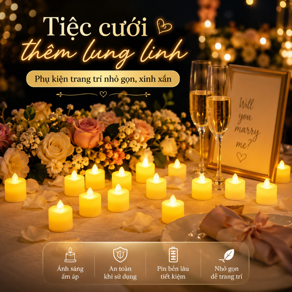 Nến Điện Tử LED Mini Ánh Sáng Vàng Ấm Kèm Pin - Nến Giả An Toàn Trang Trí Tiệc Sinh Nhật - Habo Shop
