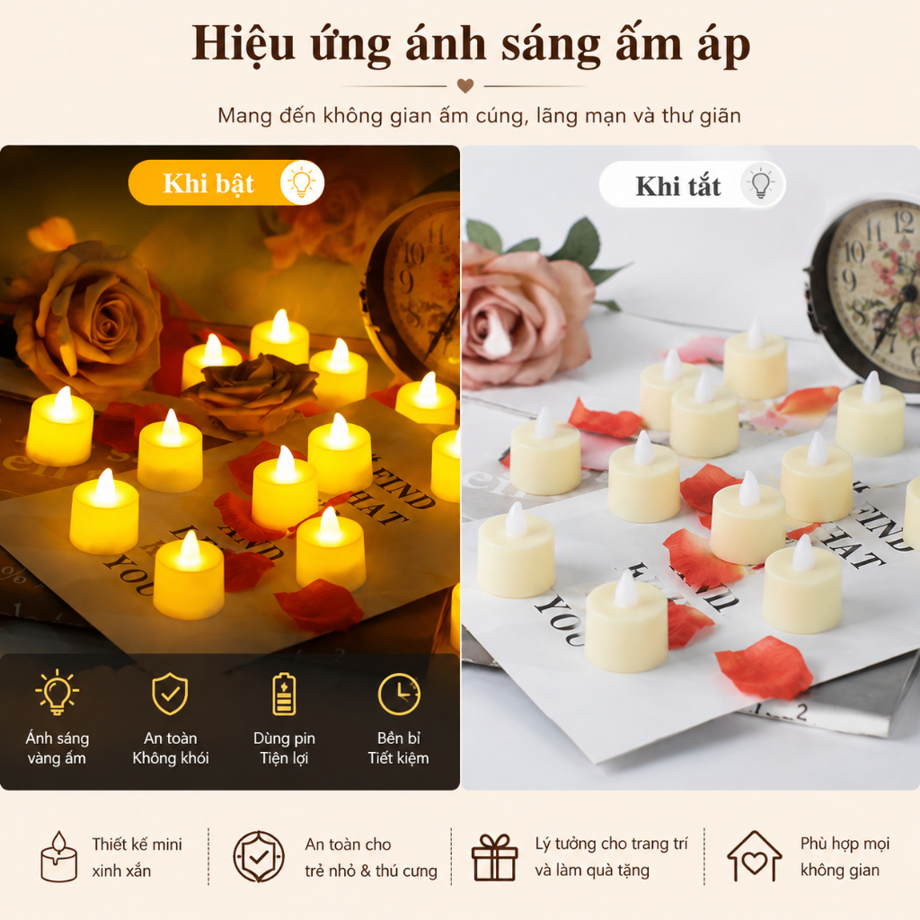 Nến Điện Tử LED Mini Ánh Sáng Vàng Ấm Kèm Pin - Nến Giả An Toàn Trang Trí Tiệc Sinh Nhật - Habo Shop