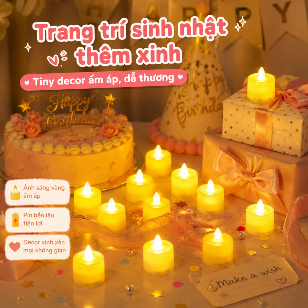 Nến Điện Tử LED Mini Ánh Sáng Vàng Ấm Kèm Pin - Nến Giả An Toàn Trang Trí Tiệc Sinh Nhật - Habo Shop