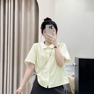 Áo sơ mi kẻ cộc tay dáng rộng chất đũi mềm mát dành cho nữ mặc hè năng động nhiều màu