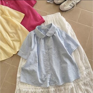 Áo sơ mi kẻ sọc nhỏ cộc tay dáng rộng chất đũi nhẹ mát dành cho nữ