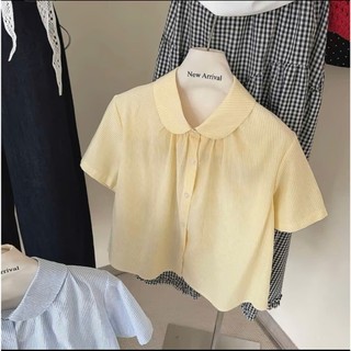 Áo sơ mi kẻ sọc nhỏ cộc tay dáng rộng chất đũi nhẹ mát dành cho nữ