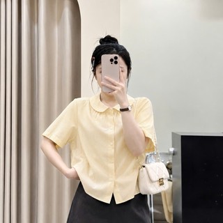 Áo sơ mi kẻ sọc nhỏ cộc tay dáng rộng chất đũi nhẹ mát dành cho nữ