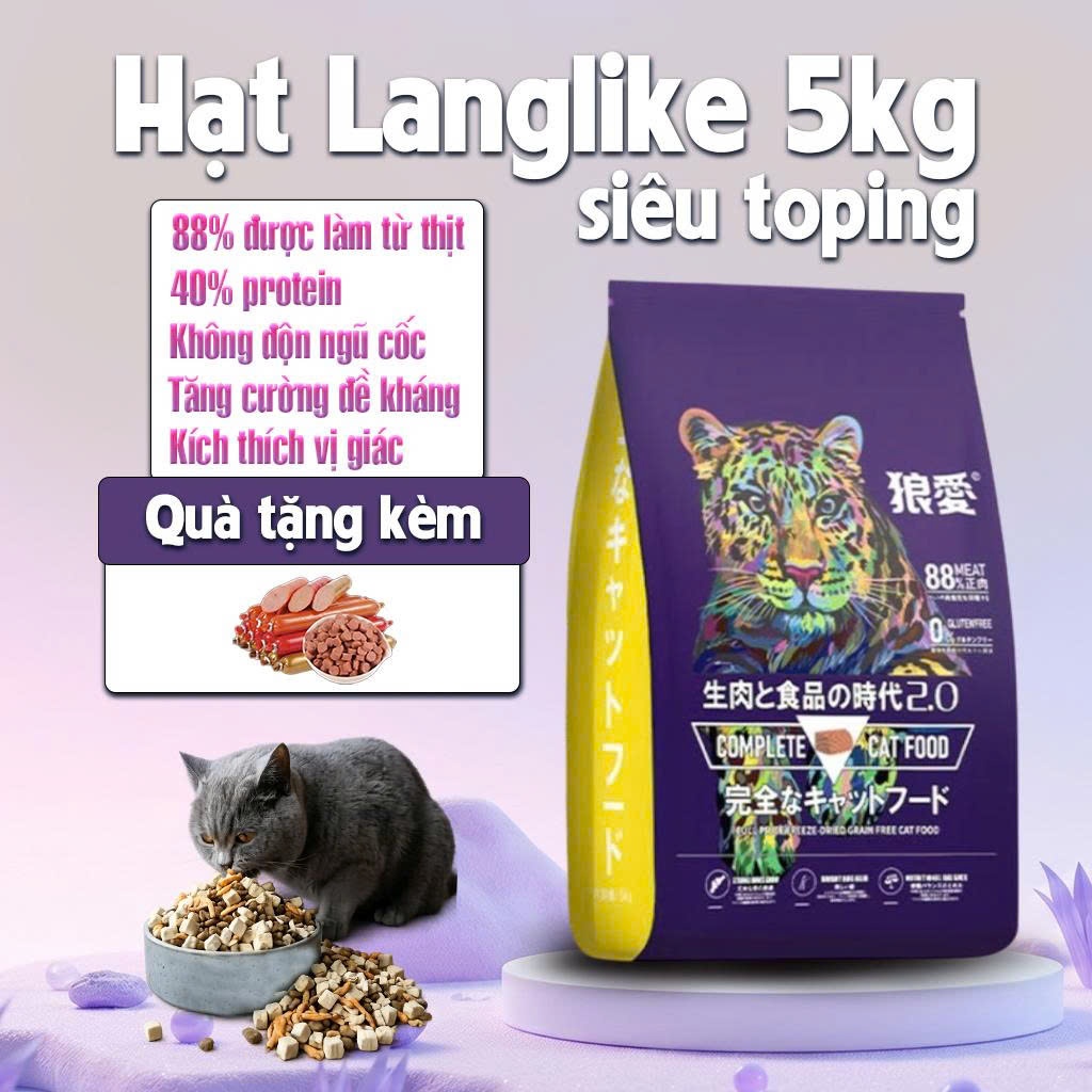 Hạt langlike 5kg cho mèo , hạt mèo 5kg siêu toping 40% đạm nhiều dinh dưỡng tặng kèm xúc xích