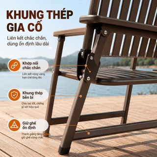 Ghế Xếp Nan Dọc Gấp Gọn, Ghế Sân Vườn Ngoài Trời Chắc Chắn, Màu Cà Phê/Đen, Phù Hợp Thư Giãn