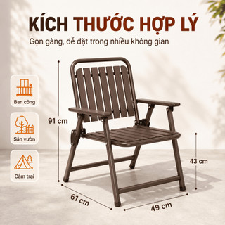 Ghế Xếp Nan Dọc Gấp Gọn, Ghế Sân Vườn Ngoài Trời Chắc Chắn, Màu Cà Phê/Đen, Phù Hợp Thư Giãn