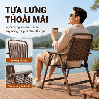 Ghế Xếp Nan Dọc Gấp Gọn, Ghế Sân Vườn Ngoài Trời Chắc Chắn, Màu Cà Phê/Đen, Phù Hợp Thư Giãn