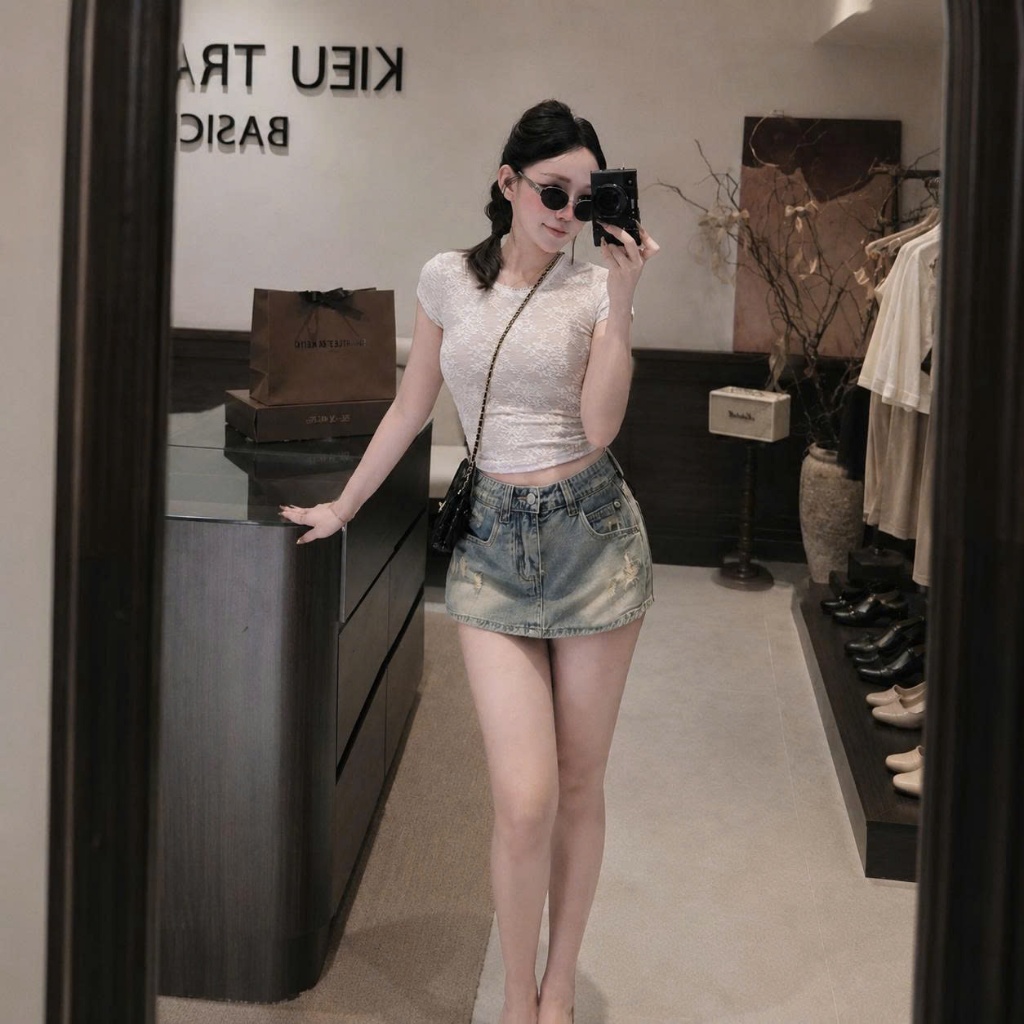 Quần Short Jean Nữ Rách Bụi Bặm, Quần Đùi Bò Dáng Ngắn Sexy Hack Chân Màu Xanh Wash Vintage.