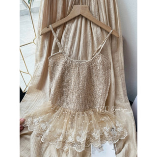 Set Áo Tơ Ren Xoè 2 Dây Mix Quần Bo QC