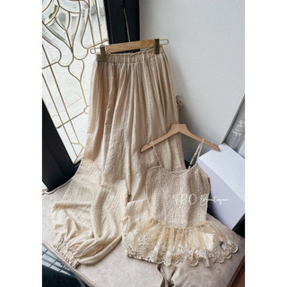 Set Áo Tơ Ren Xoè 2 Dây Mix Quần Bo QC