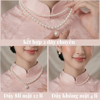 [N988] Vòng Cổ Ngọc Trai 8li Mặt 12li, Dây Chuyền Ngọc Trai Nhân Tạo, Chuỗi Hạt Ngọc - DAISYN